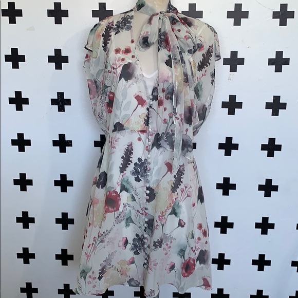 Haute Hippie floral dress with neck tie - Picture 3 of 11